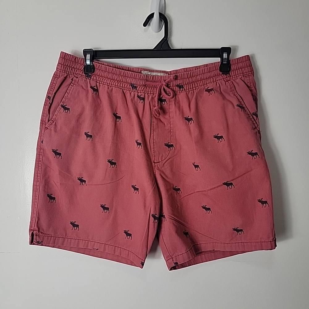 Abercrombie & Fitch Men's Red W/ Blue Mooses Drawstring Shorts, XL